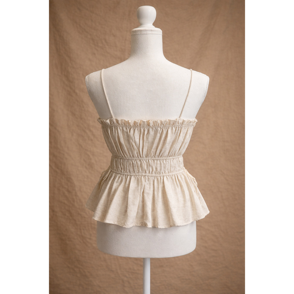 Zara XS Linen Blend Peplum Cami Top Cottagecore Coquette Romantic Milkmaid - Picture 2 of 13